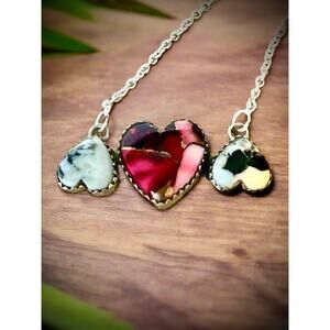 Red Rose Dahlia | White Buffalo | Heart Bar Necklace | 18-20”